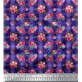 thumbnail image 1 of Soimoi Blue Cotton Poplin Fabric Feather & Ranunculus Floral Decor Fabric Printed Yard 42 Inch Wide, 1 of 3