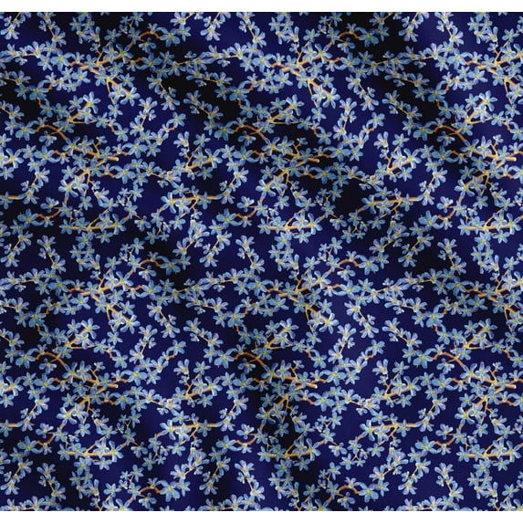 Soimoi Blue Cotton Poplin Fabric Forget Me Not Bush Floral Print Fabric By the Yard 58 Inch Wide