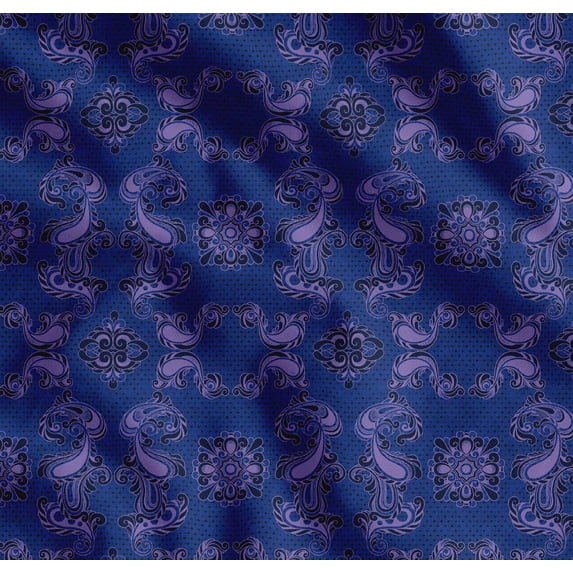 Soimoi Blue Cotton Poplin Fabric Geometric & Paisley Damask Print Sewing Fabric Yard 56 Inch Wide