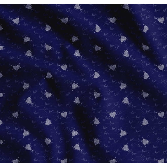 Soimoi Blue Cotton Poplin Fabric Heart & Love Text Print Fabric by Yard 42 Inch Wide