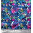 thumbnail image 1 of Soimoi Blue Cotton Poplin Fabric Heart,Star & Fashion Text Printed Craft Fabric by the Yard 56 Inch Wide, 1 of 1