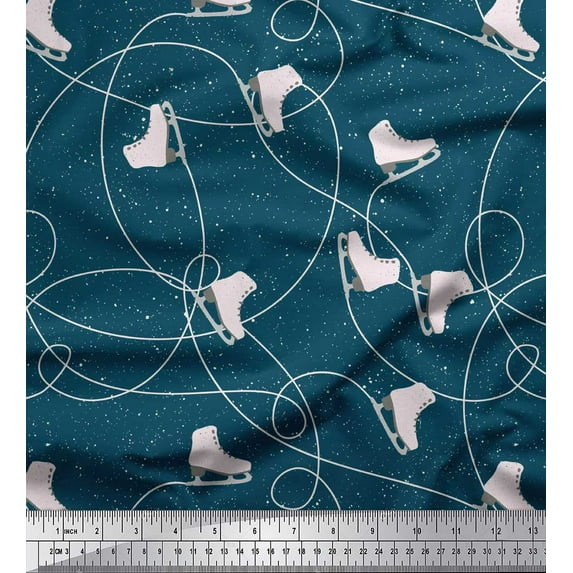 Soimoi Blue Cotton Poplin Fabric Ice Skates Travel Decor Fabric Printed Yard 42 Inch Wide