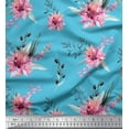 thumbnail image 1 of Soimoi Blue Cotton Poplin Fabric Leaves & Chrysanthemum Floral Print Fabric by the Yard 56 Inch Wide, 1 of 3