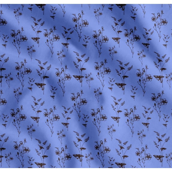 Soimoi Blue Cotton Poplin Fabric Leaves & Flower Print Fabric by the Yard 56 Inch Wide