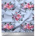 thumbnail image 1 of Soimoi Blue Cotton Poplin Fabric Leaves & Pink Floral Print Sewing Fabric BTY 56 Inch Wide, 1 of 1