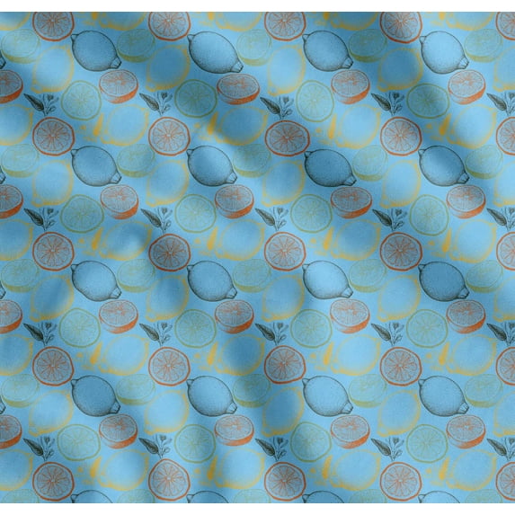 Soimoi Blue Cotton Poplin Fabric Lemon Slice Vegetable Printed Craft Fabric by the Yard 42 Inch Wide