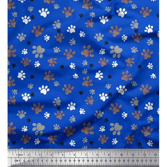 Soimoi Blue Cotton Poplin Fabric Paw Dog Print Fabric by Yard 56 Inch Wide
