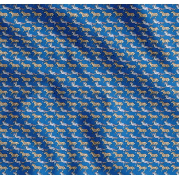 Soimoi Blue Cotton Poplin Fabric Running Horse Animal Print Fabric by the Yard 42 Inch Wide