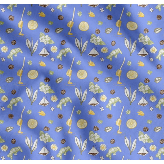 Soimoi Blue Cotton Poplin Fabric Star Anise,Lemon & Garlic Vegetable Printed Craft Fabric by the Yard 42 Inch Wide