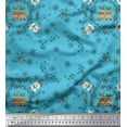 thumbnail image 1 of Soimoi Blue Cotton Voile Fabric Bear,Leaves & Baubles Christmas Print Fabric by the Yard 42 Inch Wide, 1 of 1