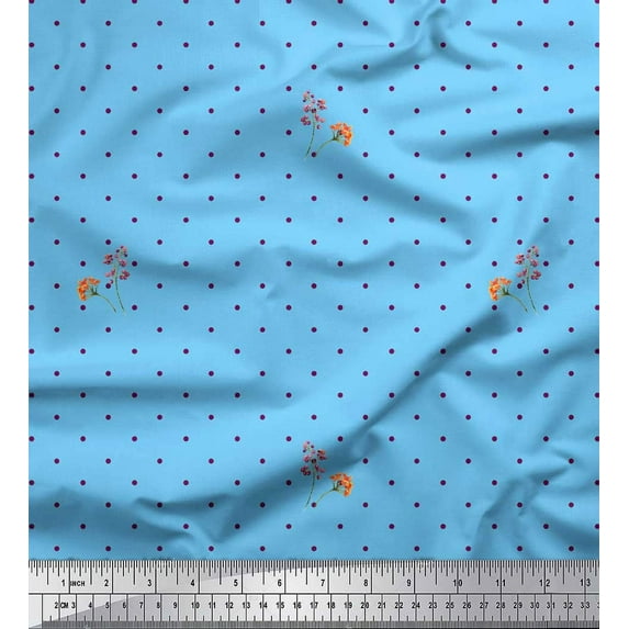 Soimoi Blue Cotton Voile Fabric Berries & Dots Printed Fabric 1 Yard 42 Inch Wide