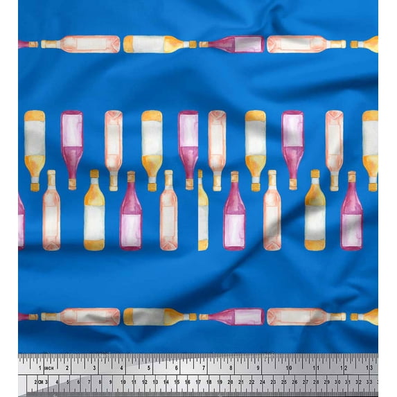 Soimoi Blue Cotton Voile Fabric Bottle Bar Decor Fabric Printed Yard 42 Inch Wide