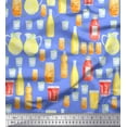 thumbnail image 1 of Soimoi Blue Cotton Voile Fabric Bottle & Glass Kitchen Printed Fabric 1 Yard 42 Inch Wide, 1 of 3