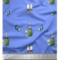 thumbnail image 1 of Soimoi Blue Cotton Voile Fabric Bottle & Wine Glass Bar Printed Craft Fabric by the Yard 42 Inch Wide, 1 of 3