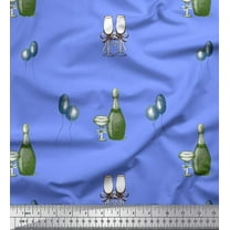 Soimoi Blue Cotton Voile Fabric Bottle & Wine Glass Bar Printed Craft Fabric by the Yard 42 Inch Wide