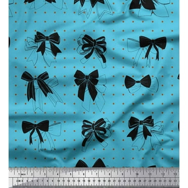 Soimoi Blue Cotton Voile Fabric Bow & Dots Printed Fabric 1 Yard 42 Inch Wide
