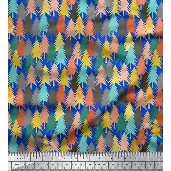 Soimoi Blue Cotton Voile Fabric Cedar Tree Fabric Prints By Yard 56 Inch Wide
