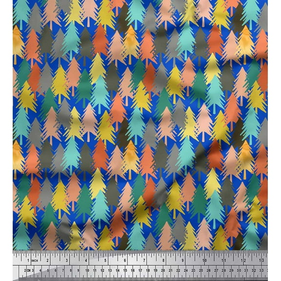 Soimoi Blue Cotton Voile Fabric Cedar Tree Print Fabric by the Yard 42 Inch Wide