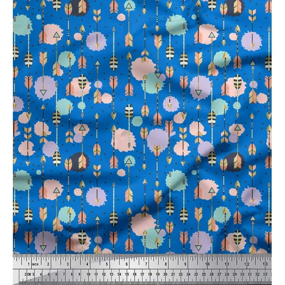 Soimoi Blue Cotton Voile Fabric Dot & Arrow Tribal Print Fabric by the Yard 42 Inch Wide