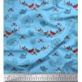 thumbnail image 1 of Soimoi Blue Cotton Voile Fabric Floral,Heart & Bird Folk Art Decor Fabric Printed Yard 42 Inch Wide, 1 of 3