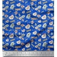 thumbnail image 1 of Soimoi Blue Cotton Voile Fabric Floral & Letter Vintage Printed Fabric 1 Yard 42 Inch Wide, 1 of 3