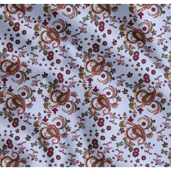 Soimoi Blue Cotton Voile Fabric Floral & Paisley Print Fabric by the Yard 42 Inch Wide