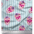 thumbnail image 1 of Soimoi Blue Cotton Voile Fabric Floral Skull & Stripe Printed Craft Fabric by the Yard 56 Inch Wide, 1 of 3