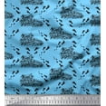 thumbnail image 1 of Soimoi Blue Cotton Voile Fabric Foot Print & Text Print Fabric by the Yard 42 Inch Wide, 1 of 3