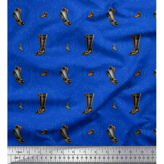 Soimoi Blue Cotton Voile Fabric Footprint & Shoes Fashion Printed Fabric 1 Yard 42 Inch Wide