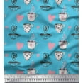 thumbnail image 1 of Soimoi Blue Cotton Voile Fabric Heart & Cups Kitchen Printed Fabric 1 Yard 42 Inch Wide, 1 of 3