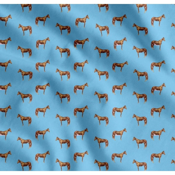 Soimoi Blue Cotton Voile Fabric Horse & Dot Animal Printed Craft Fabric by the Yard 42 Inch Wide