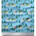 thumbnail image 1 of Soimoi Blue Cotton Voile Fabric House & Tree Christmas Printed Fabric 1 Yard 42 Inch Wide, 1 of 3