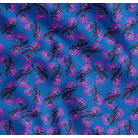 Soimoi Blue Cotton Voile Fabric Knapweed Floral Print Fabric by Yard 56 Inch Wide