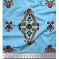 thumbnail image 1 of Soimoi Blue Cotton Voile Fabric Leaves & Floral Block Print Sewing Fabric Yard 42 Inch Wide, 1 of 3
