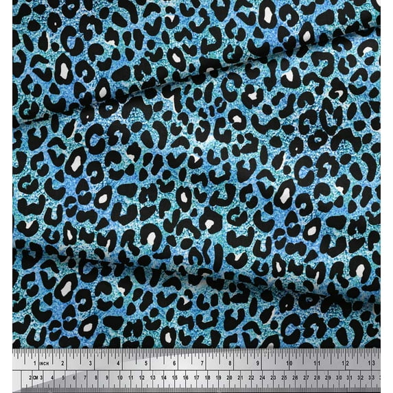 Soimoi Blue Cotton Voile Fabric Leopard Animal Skin Printed Fabric 1 Yard 42 Inch Wide