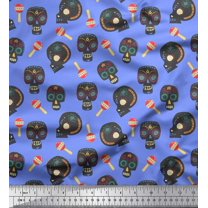 Soimoi Blue Cotton Voile Fabric Lollipop & Tribal Skull Printed Fabric 1 Yard 42 Inch Wide