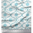 thumbnail image 1 of Soimoi Blue Cotton Voile Fabric Ogee Damask & Floral Block Print Fabric by the Yard 42 Inch Wide, 1 of 3