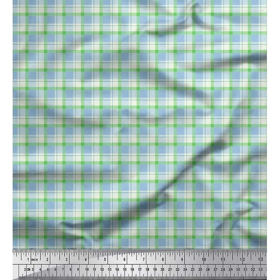 Soimoi Blue Cotton Voile Fabric Plaid Check Print Sewing Fabric Yard 56 Inch Wide