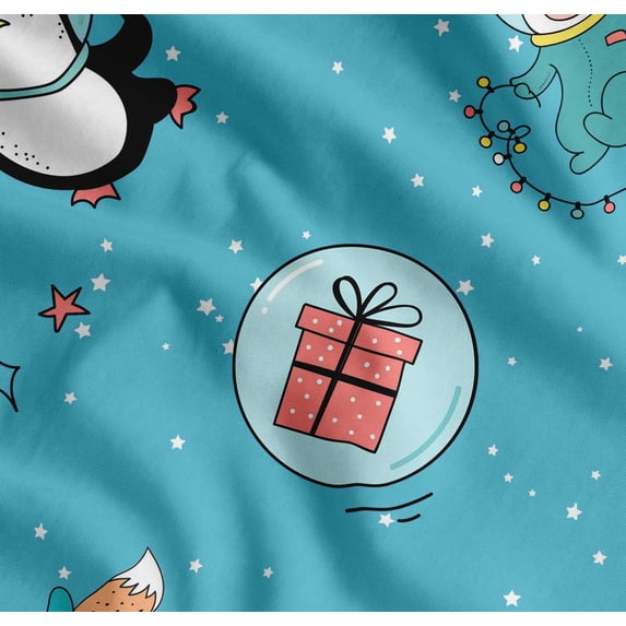 Soimoi Blue Cotton Voile Fabric Snowman & Penguin Cartoon Print Fabric by the Yard 42 Inch Wide