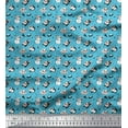 thumbnail image 1 of Soimoi Blue Cotton Voile Fabric Snowman & Penguin Cartoon Printed Fabric 1 Yard 42 Inch Wide, 1 of 3