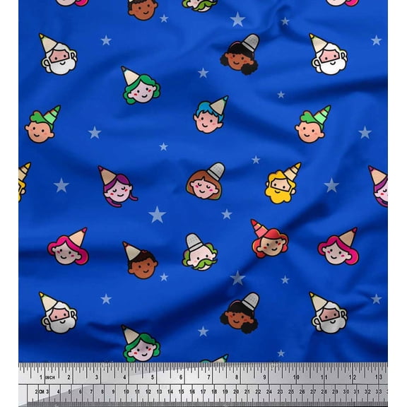 Soimoi Blue Cotton Voile Fabric Star & Human Face Printed Craft Fabric by the Yard 42 Inch Wide