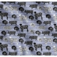 thumbnail image 1 of Soimoi Blue Cotton Voile Fabric Stencil Cow & Pig Animal Printed Fabric 1 Yard 42 Inch Wide, 1 of 7