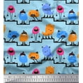 thumbnail image 1 of Soimoi Blue Cotton Voile Fabric Stripe & Monster Cartoon Fabric Prints By Yard 42 Inch Wide, 1 of 3