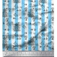 thumbnail image 1 of Soimoi Blue Cotton Voile Fabric Text & Tree Stripe Printed Fabric 1 Yard 42 Inch Wide, 1 of 3
