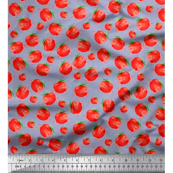 Soimoi Blue Cotton Voile Fabric Tomato Vegetable Decor Fabric Printed Yard 58 Inch Wide