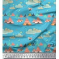 thumbnail image 1 of Soimoi Blue Cotton Voile Fabric Tribal Hut,Star & Cloud Nature Print Fabric by the Yard 42 Inch Wide, 1 of 3