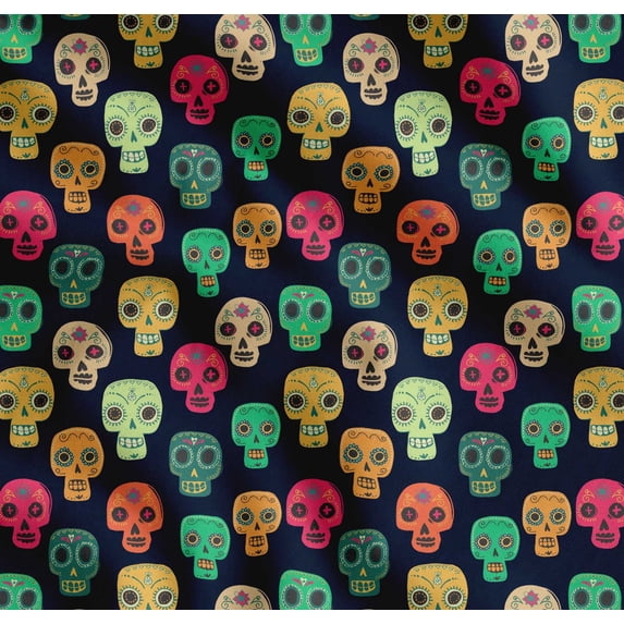 Soimoi Blue Cotton Voile Fabric Tribal Skull Print Fabric by Yard 42 Inch Wide