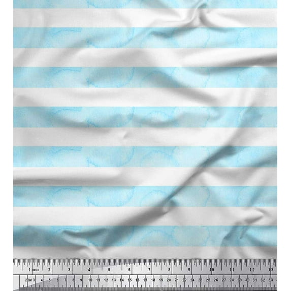 Soimoi Blue Cotton Voile Fabric Watercolor Stripe Print Fabric by the Yard 42 Inch Wide