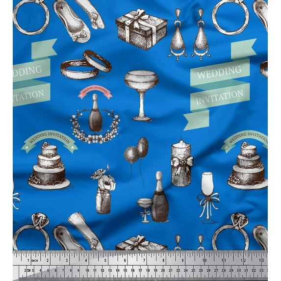 Soimoi Blue Cotton Voile Fabric Wedding Invitation Party Print Sewing Fabric Yard 42 Inch Wide