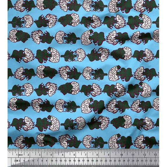 Soimoi Blue Cotton Voile Fabric White Flower Bouquet Stripe Printed Craft Fabric by the Yard 42 Inch Wide